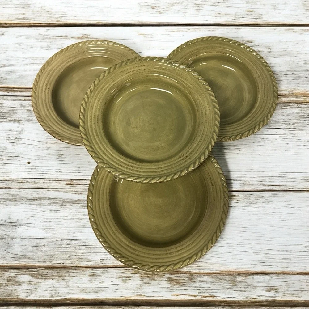 Set‎ Of 4 Z Gallerie LUCCA Rope Pattern Pasta Soup Bowls Green 10.5